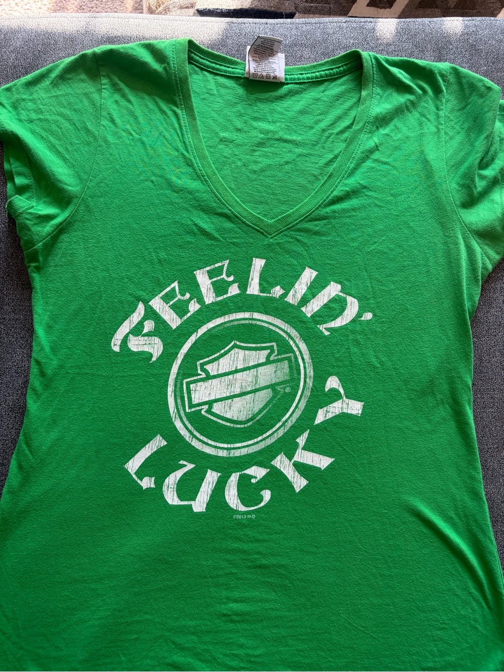 Harley-Davidson Green V-Neck 'Feelin' Lucky' Graphic Tee